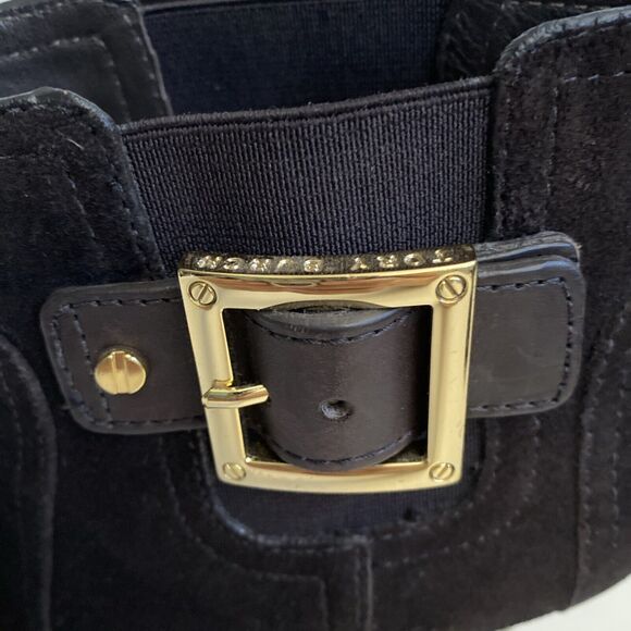 Tory Burch Adrienne Ankle Boot Bootie Brown Suede Gold Buckle Wedge Heel… - Picture 7 of 9